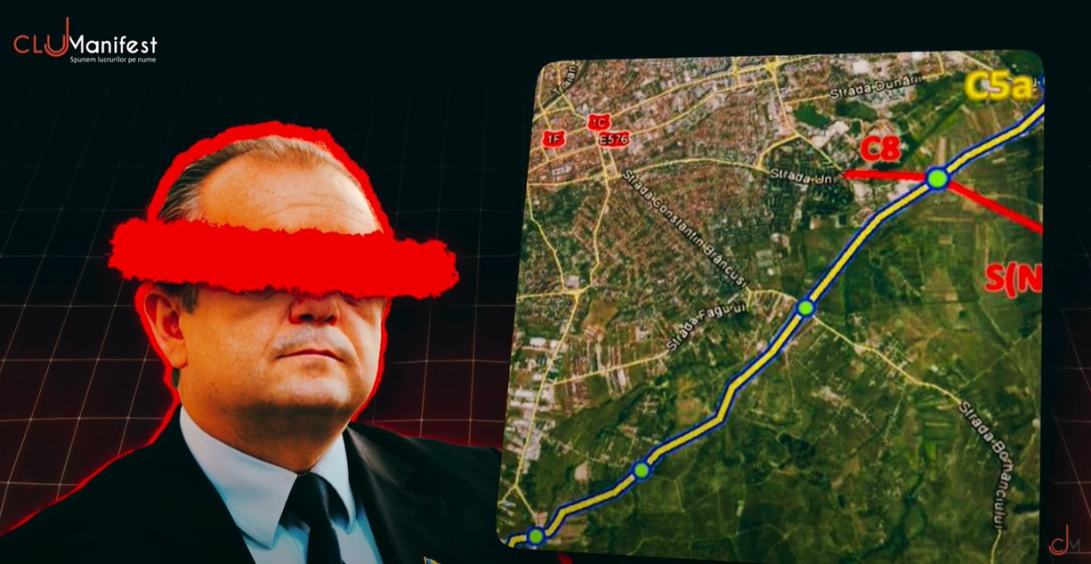 Imagine cu primarul Emil Boc iar in dreapta lui, o harta cu centura metropolitana a Clujului
